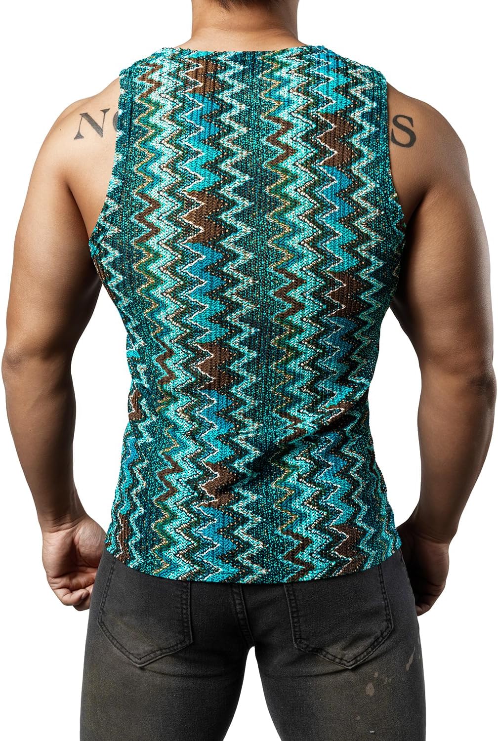 JOGAL Mens Boho Summer Tank Top Sleeveless Muscle Mesh Shirt - Image 3