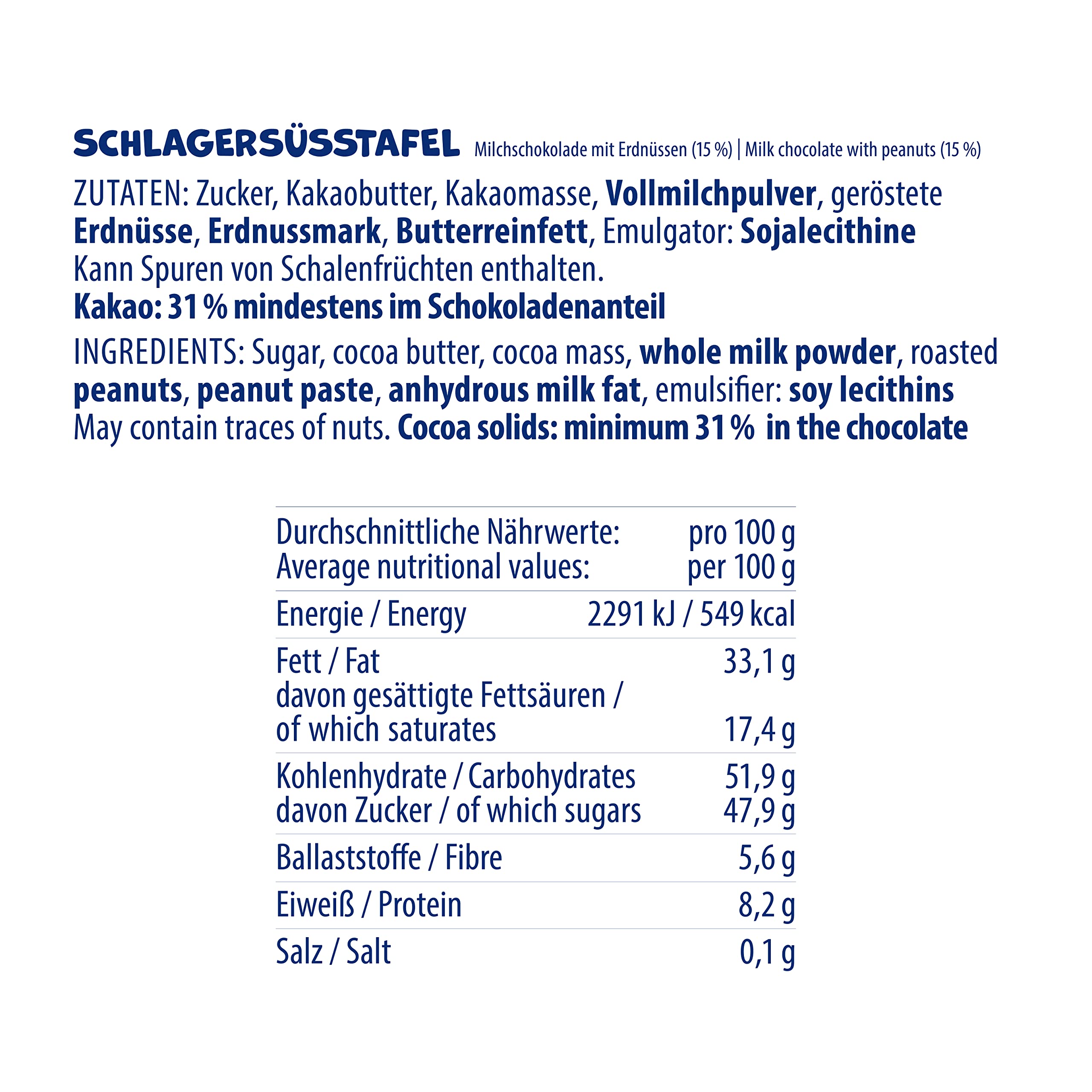 Zetti Schlager - Premium Schokolade mit gerösteten Erdnüssen – Knackige Schokolade mit Nüssen – Made in Germany 24 x 100g