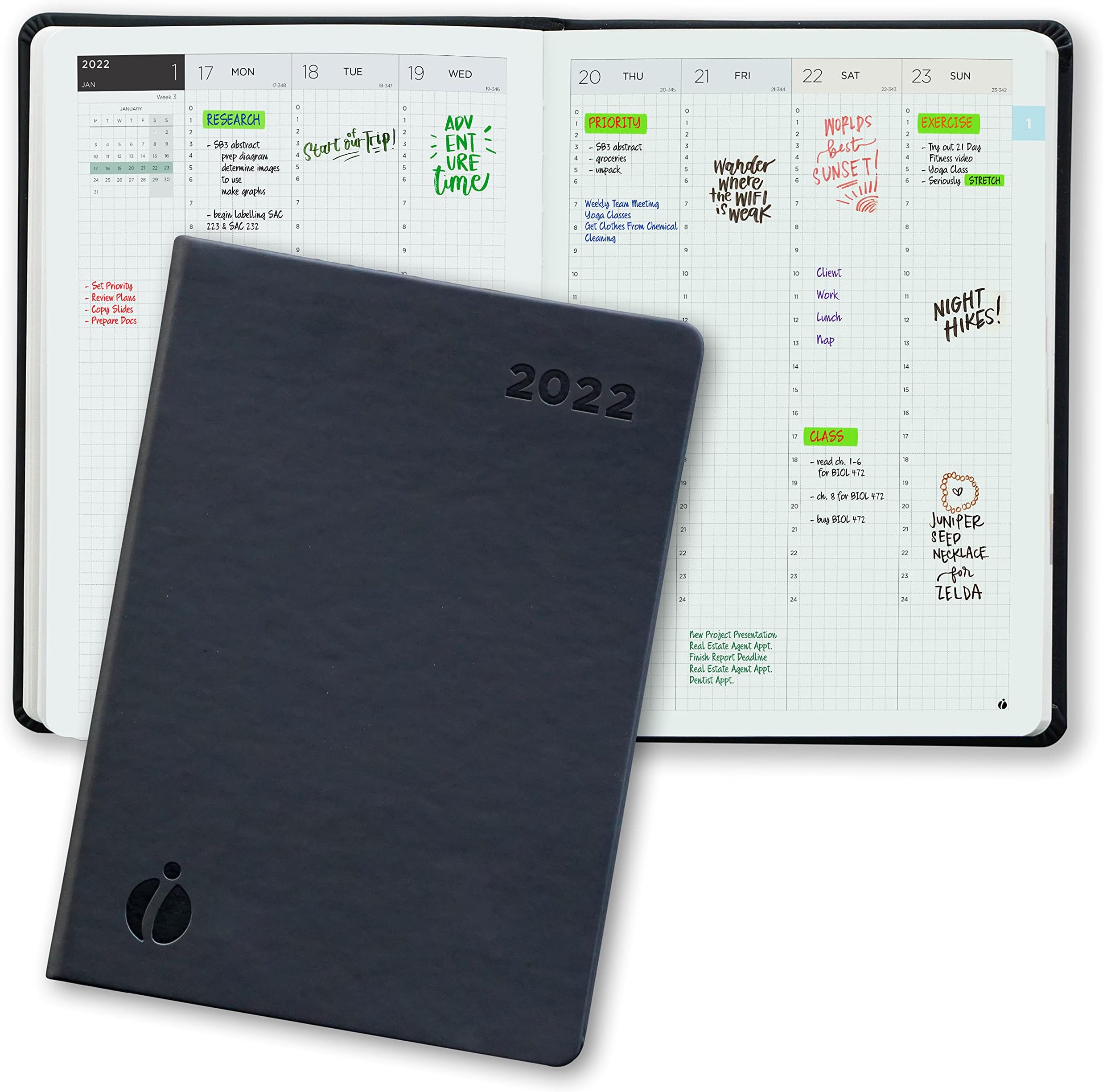 Inamio 24 Hourly Planner 2022 – 24 Hour Planner – Weekly and Monthly Appointment Book 2022 – Hardcover, Japanese Design – Minimalist Annual Planner with Time Slots – 8.5x11