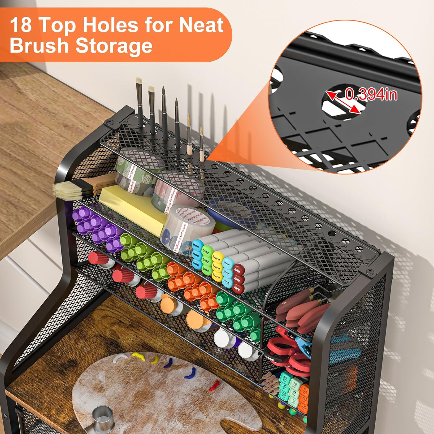 Small Rolling Utility Cart with Drawer, Metal Craft Storage Cart with Lockable Wheel, Versatile Art Organizer with 6 Tiers & Removable Dividers for Drawing Room, Store Paint & Artifact, Patent Pending - Image 2