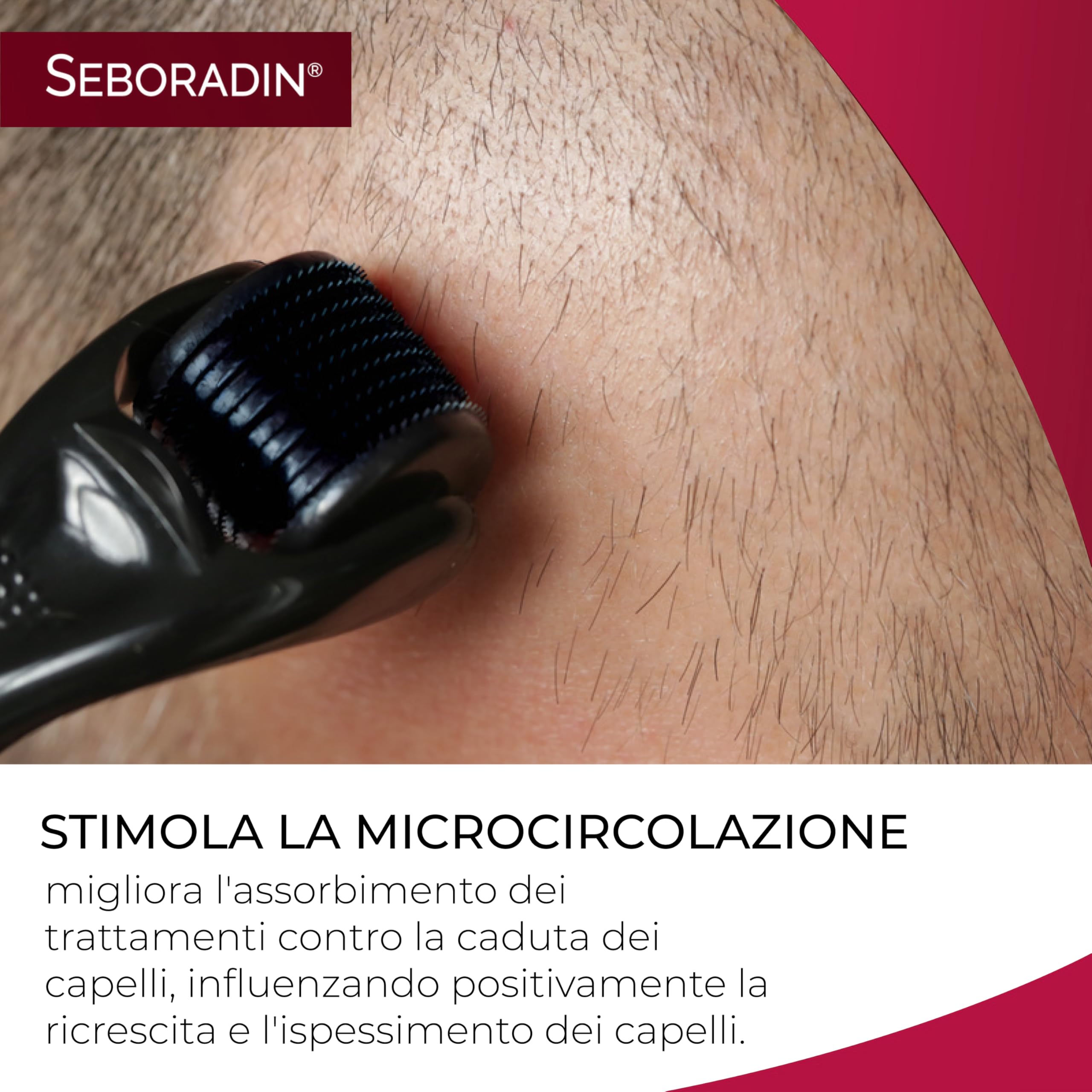 SEBORADIN Derma Roller 0,5 mm - Microneedling - Anti-caduta dei Capelli - Rigenerazione Capillare - Microcircolazione - Per Donne e Uomini