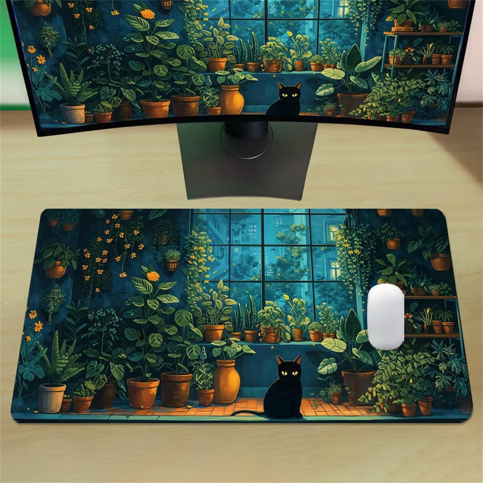 Tappetino Mouse XXL 1200 x 600 x 3mm Tappetini per Mouse Gaming Animali Gatti Piante | Base Antiscivolo Tracciamento Ad Alta Precisione per Computer e Ufficio