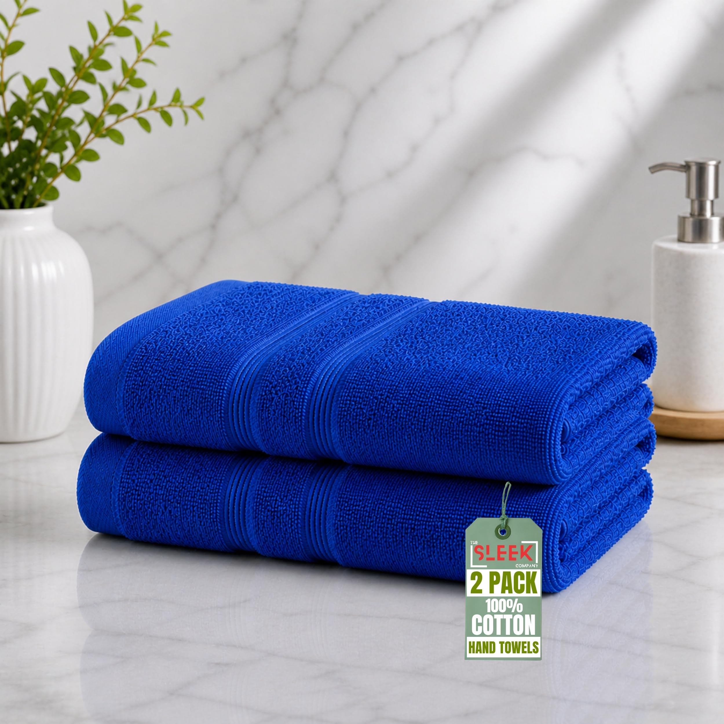 500GSM Egyptian Cotton Hand Towels For Bathroom (50x80cm) – Pack Of 2 – Soft & Absorbent Kitchen Hand Towels For Hand Drying – Hypoallergenic & Durable Hand Towel for Homes, Hotels & Gyms (Royal Blue)