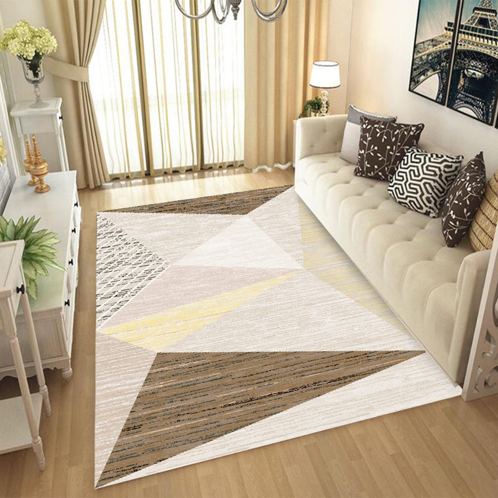 Felpudo Entrada Casa Geometría Marrón Amarillo Alfombra Salon Lavable Alfombra Entrada Casa Exterior Poliéster Felpudo Exterior Lluvia Suave Alfombras de Habitacion Salon Antideslizante Tapete 150x200