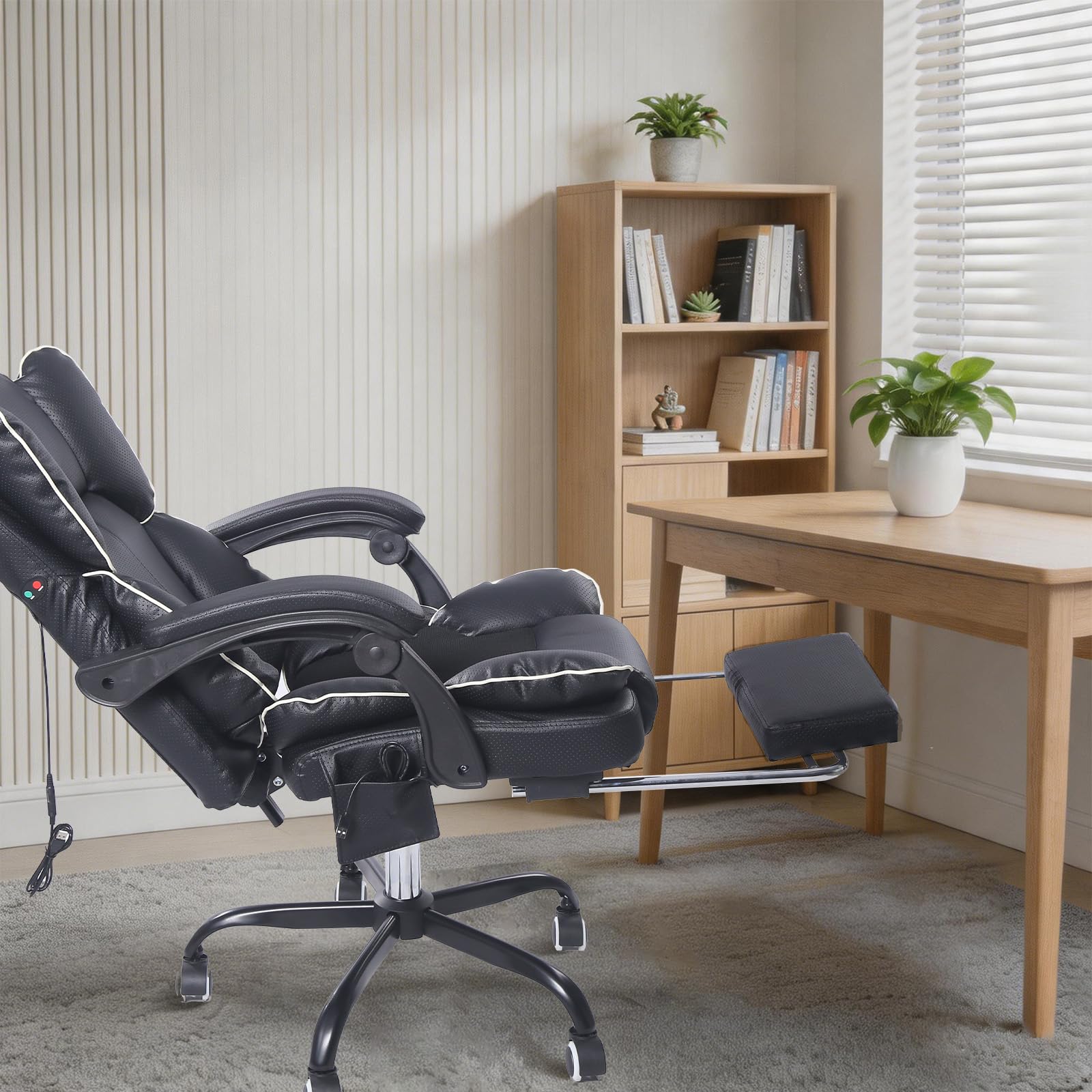 Ergonomischer Gaming‑Stuhl mit Ventilator, Luftkühler und Kühlung – Belüfteter Kühlsitz, Bürostuhl mit Liegefunktion, sanfte Vibrationsmassage, Chefstuhlmit mehrwinkliger Verstellung(Schwarz)