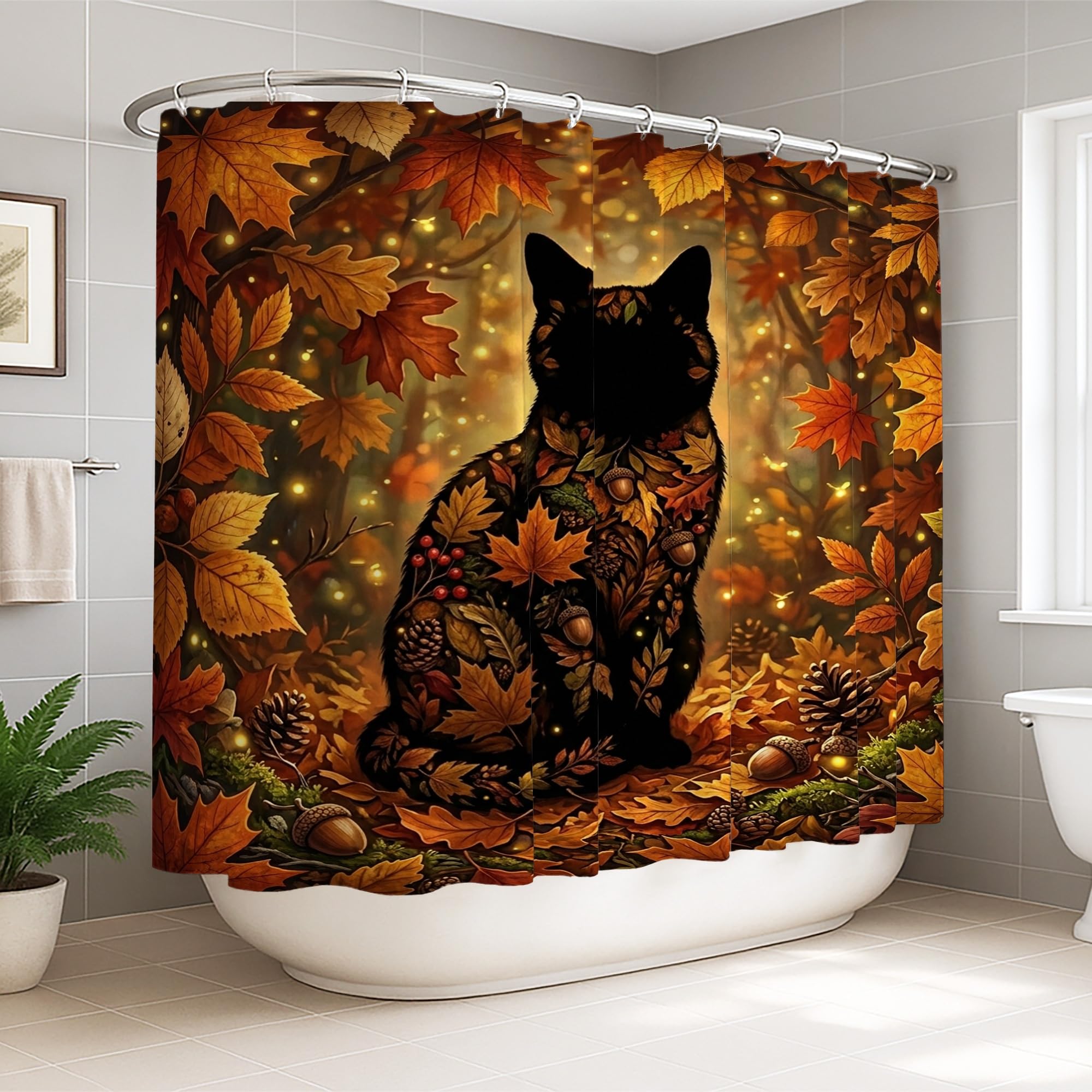 Rideau de douche haut de gamme motif chat et pin déco salle de bain 274cm