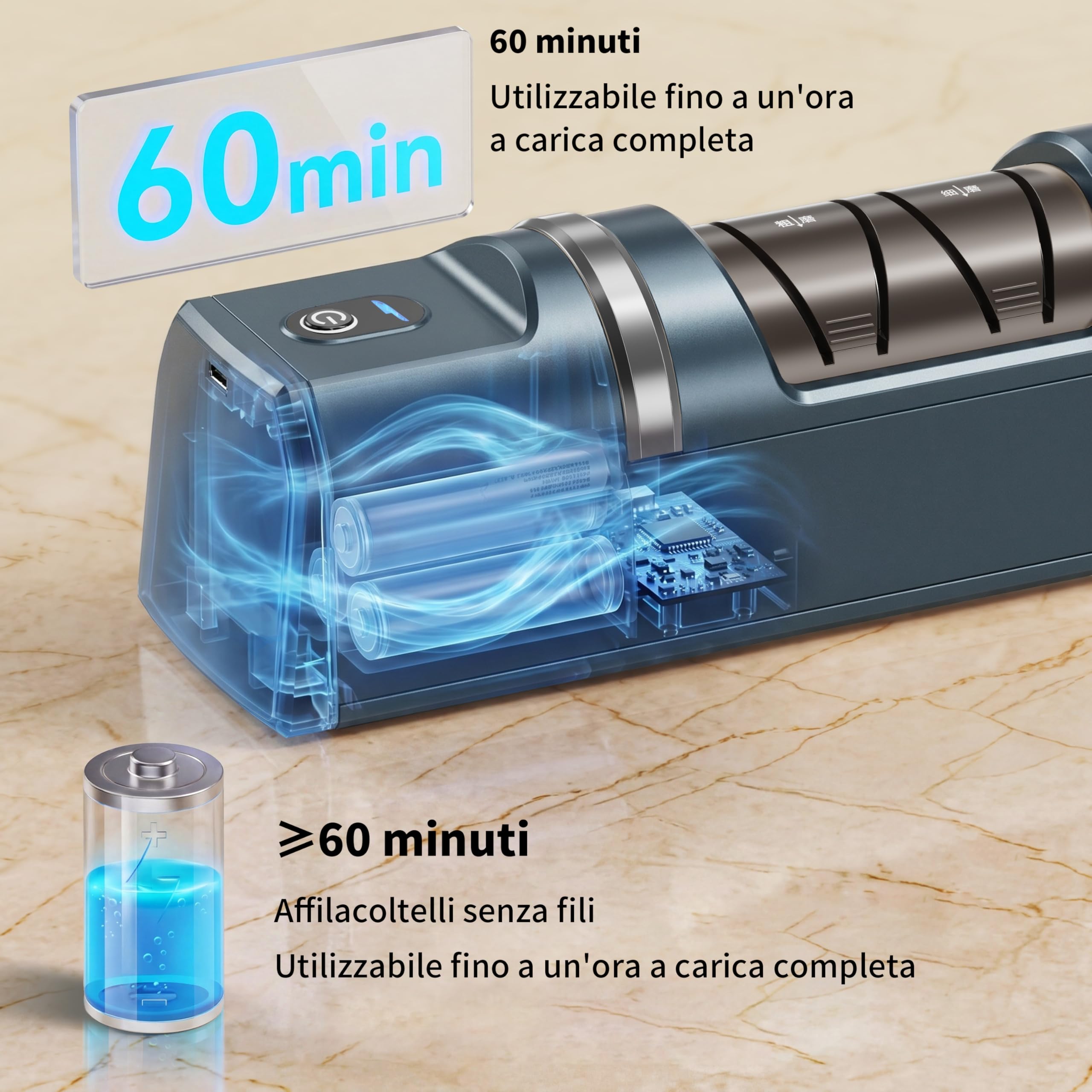 Affilacoltelli elettrico, Sistema di affilatura coltelli 5 in 1 con 3 velocità, affilacoltelli professionale ricaricabile con diamante per affilatura grossolana e fine (Verde)