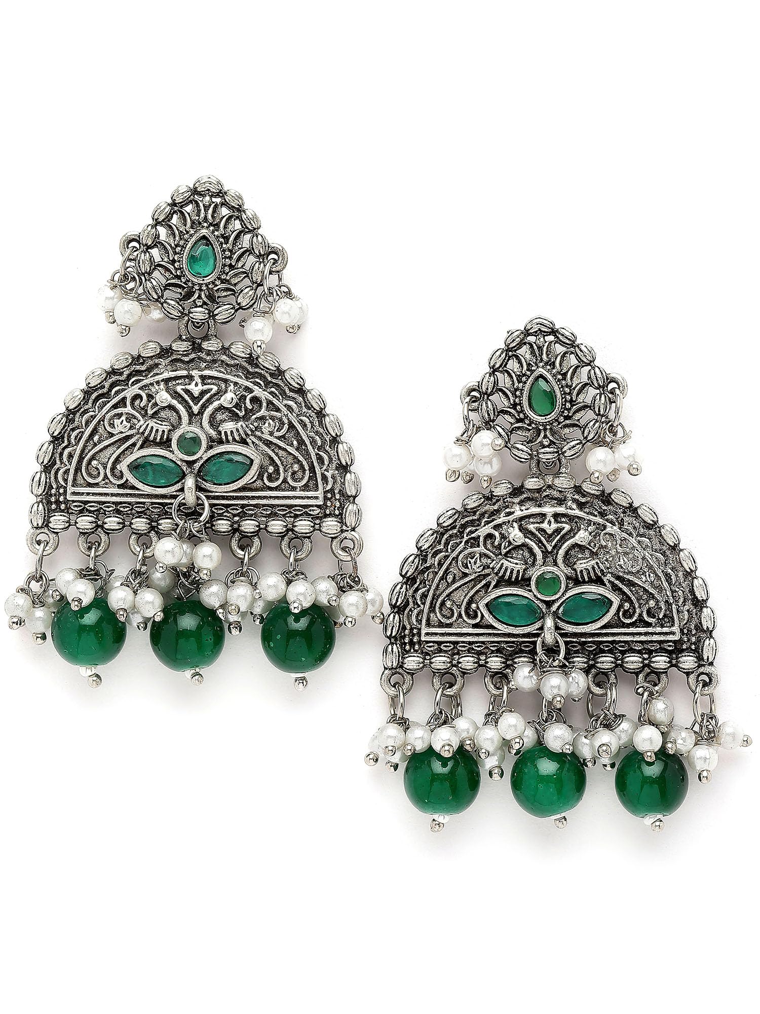 Karatcart Oxidised Silver Green Beads Peacock Design Dangler Earrings for Women (B0CJVFV9JV) Amazon Price History, Amazon Price Tracker