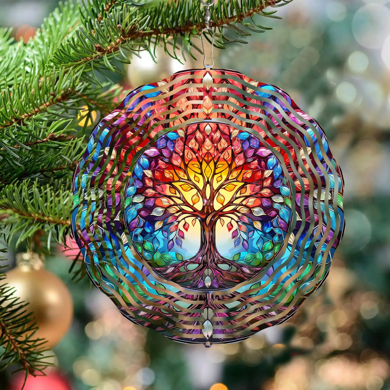 Girouette Arbre De Vie Givrée 3D - TIANCENTRAL - 25,4 Cm, Acier, Décoration De Jardin Suspendue