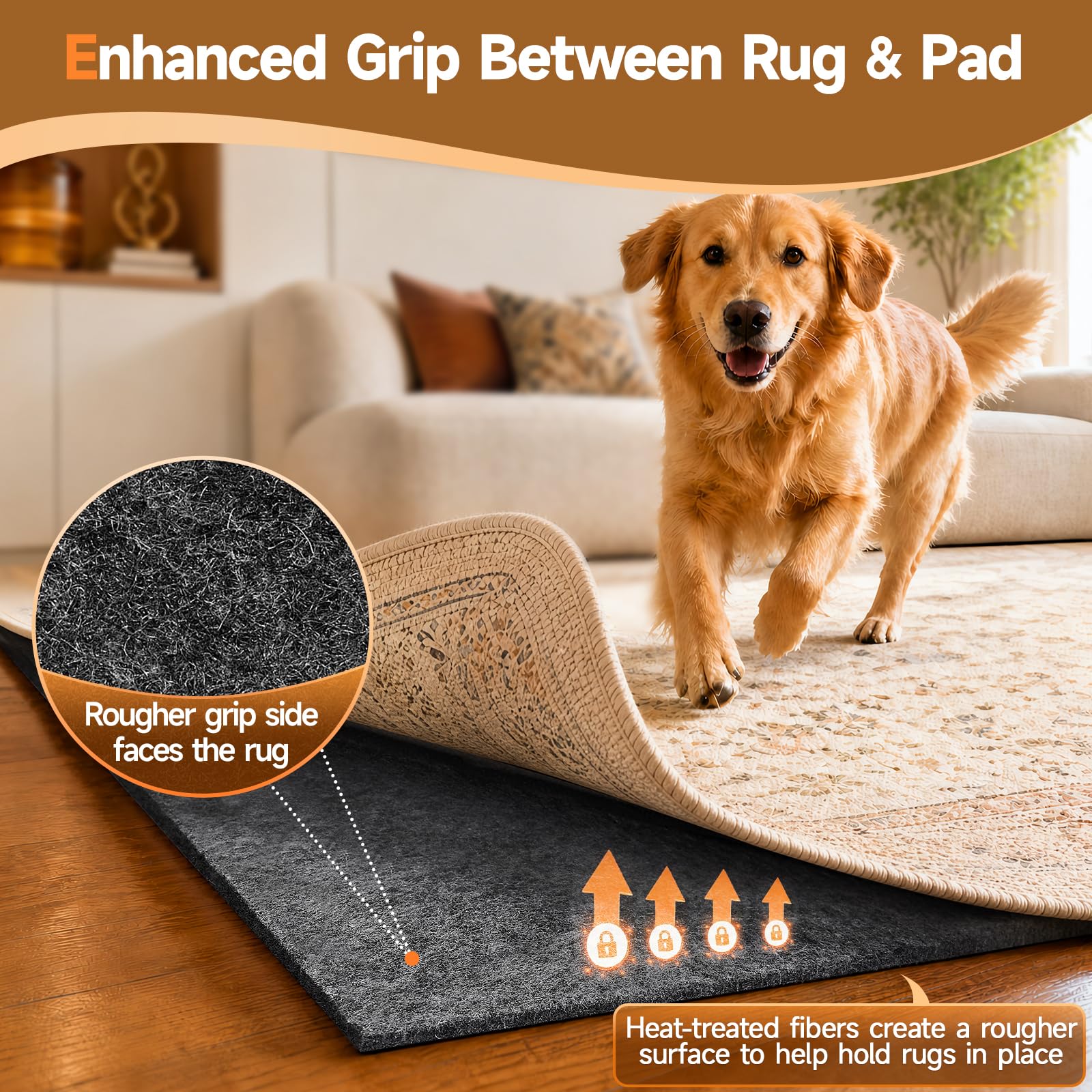 8 x 10 Ft Non Slip Cushioned Rug Pad with Felt and Silicone Backing M627147