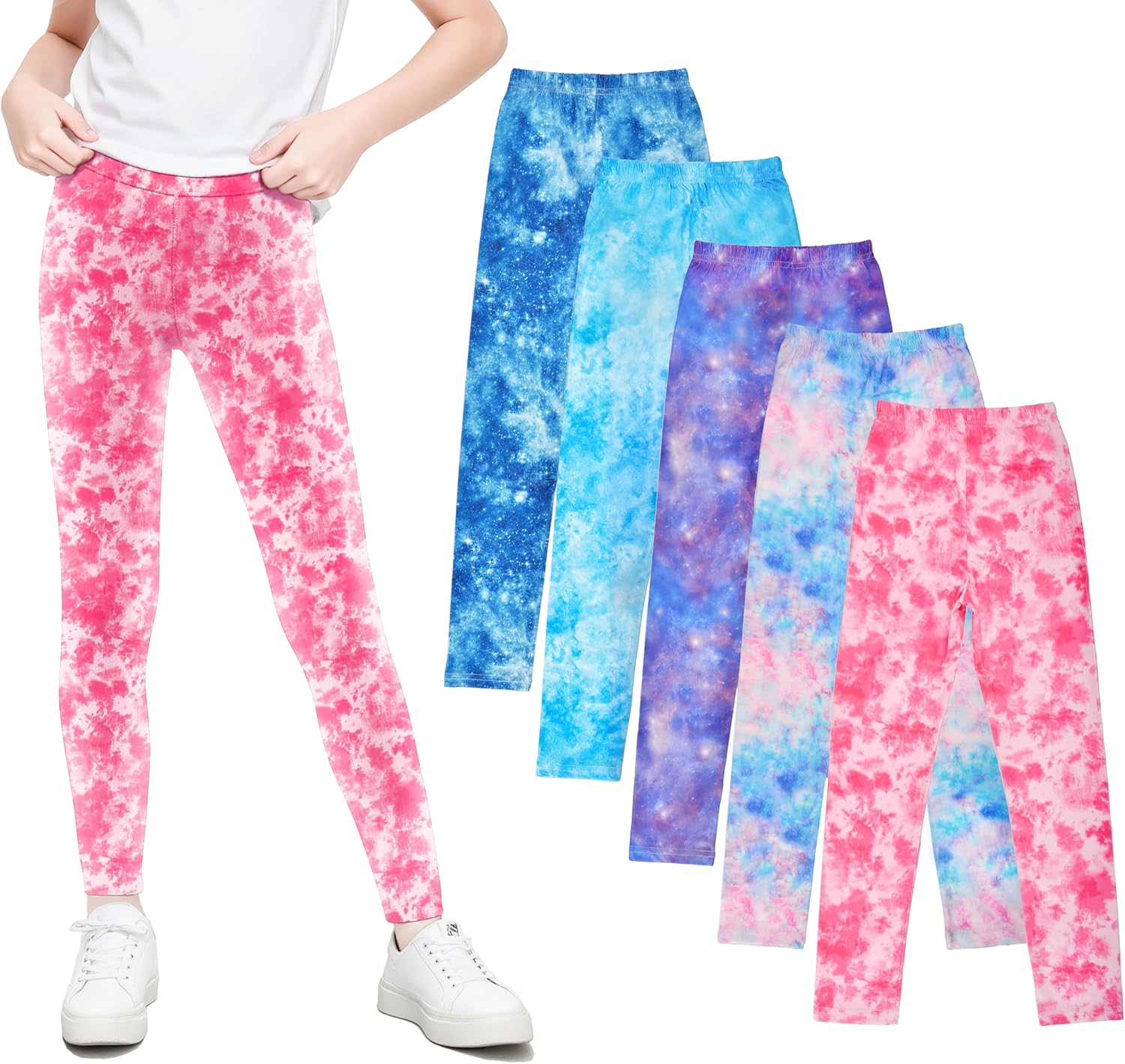 5 Pack Leggings for Girls Pants:Girls Legging Soft Stretchy Kids Basic Solid School Girls Pants Size 4-12 Years
