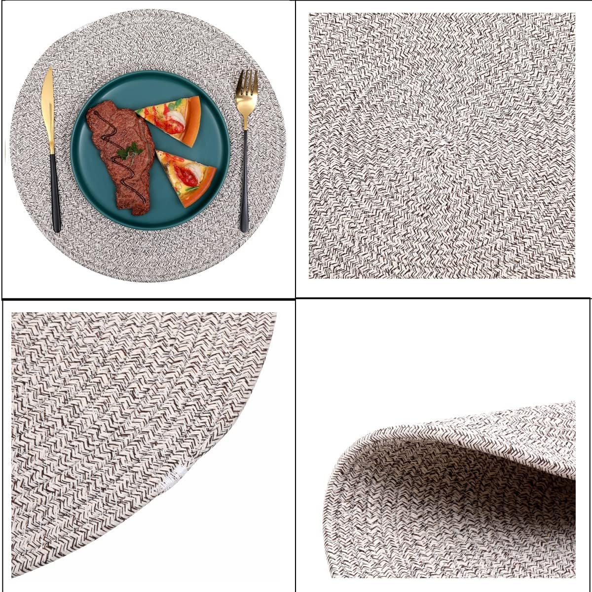 6Pcs Round Cotton Woven Placemats, 13.8'' Mix Brown Woven Vintage Place Mats, Woven Plate Chargers Wicker Tablemats Farmhouse Boho Braided Heat Resistant Outdoor Placemat Patio Table Mats