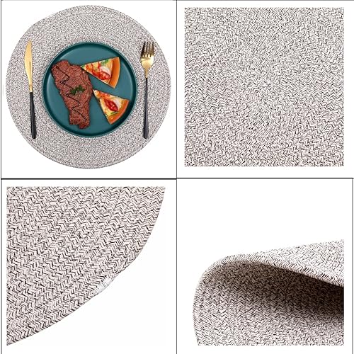 Miniatura 8 de Kosmeey Juego de 6 manteles individuales tejidos, manteles individuales de ratán de 13 pulgadas, manteles de mimbre, manteles de mimbre, manteles