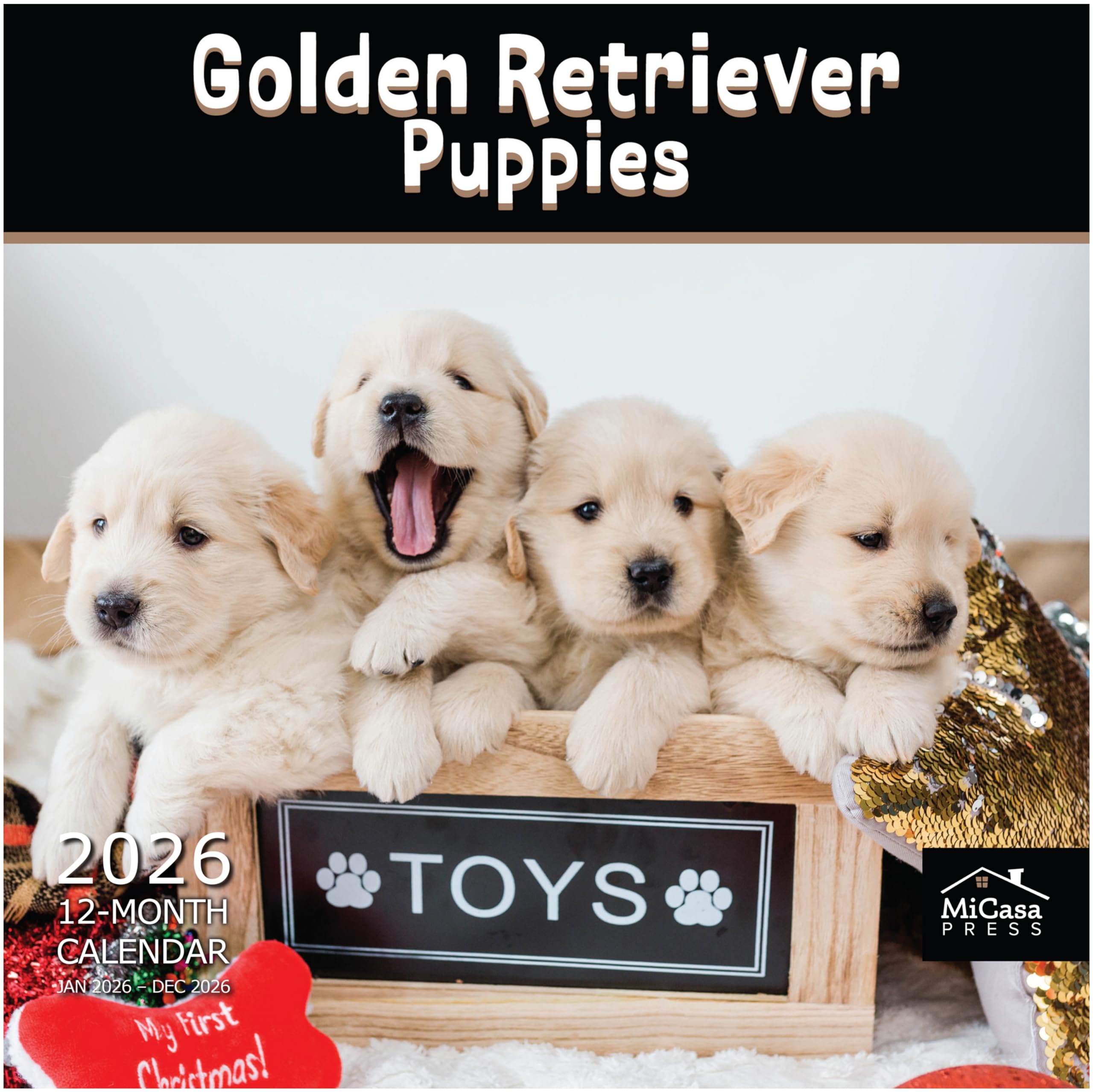 MICASA PRESS Golden Retriever Puppies 2026 Wall Calendar 12 Month | 12" x 24" Open | Thick &amp; Sturdy Paper | Giftable | Cute Puppy Dog Calendar 2026