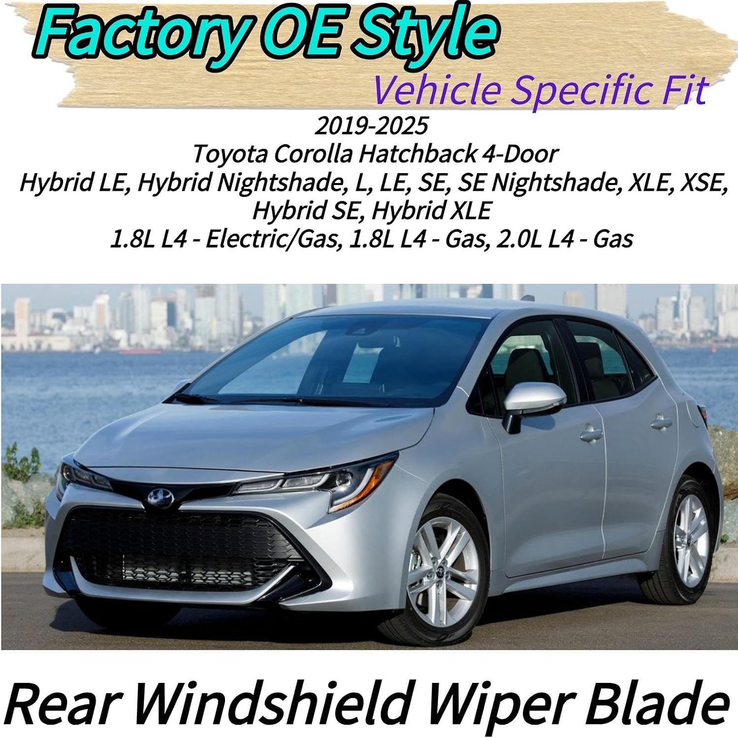 Rear Wiper Blade & Arm Replacement for Toyota Corolla Hatchback 2019-2025 2024 2023 2022 2021 2020 Fit for Hybrid L LE SE Nightshade XLE XSE Models - All-Season Rear Back Windshield Wiper Blade Set