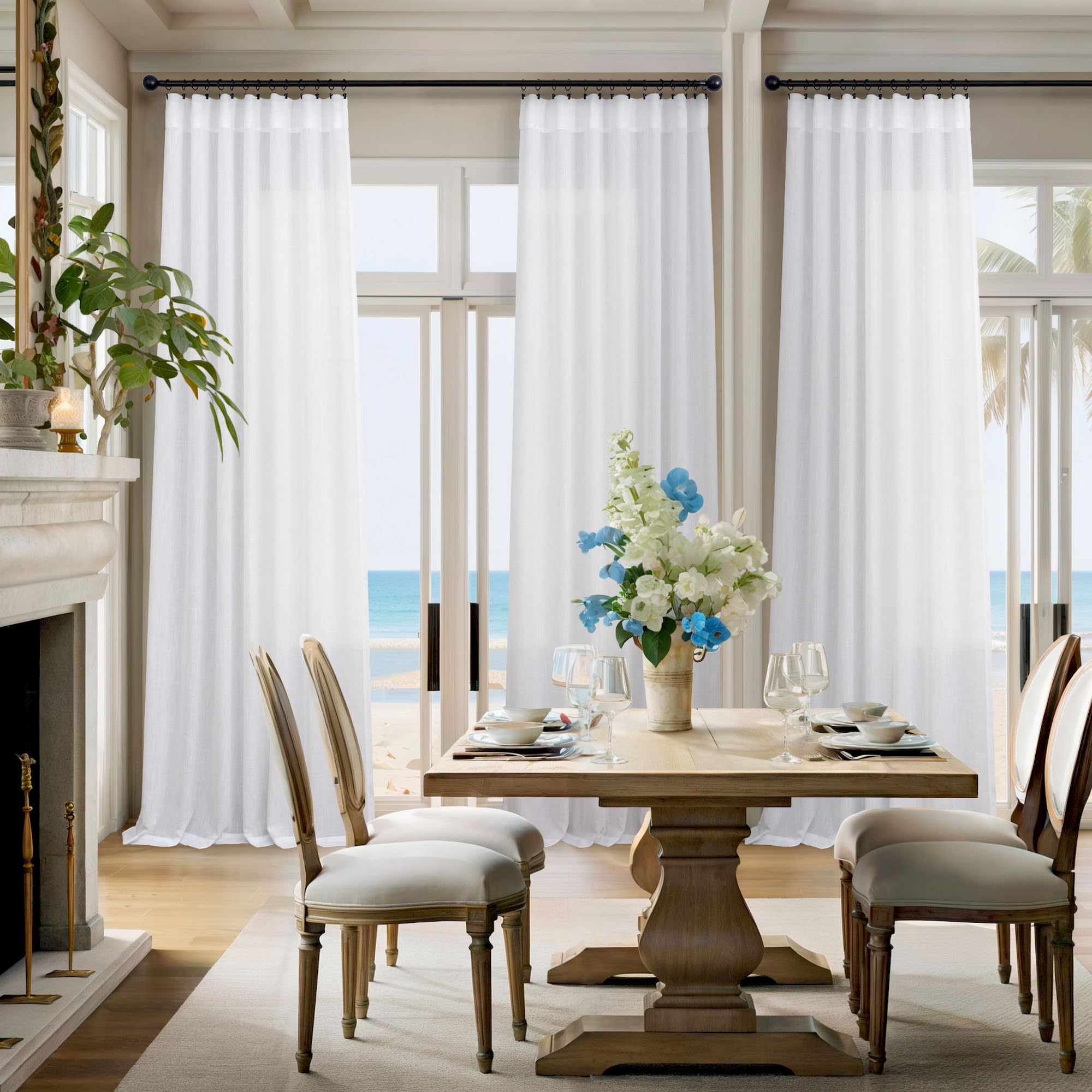 White Sheer Curtains - 2 Panels, 38x84 Inch, Grommet Top, Faux Linen Texture, Farmhouse Style - View #11