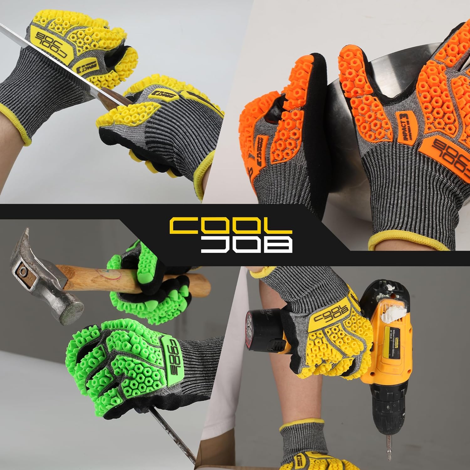 COOLJOB A5 Cut Resistant Gloves with Impact Resistant TPR, Touchscreen Nitrile Dipped Safety Work Gloves with Grip, 1/3 Pair - Image 6