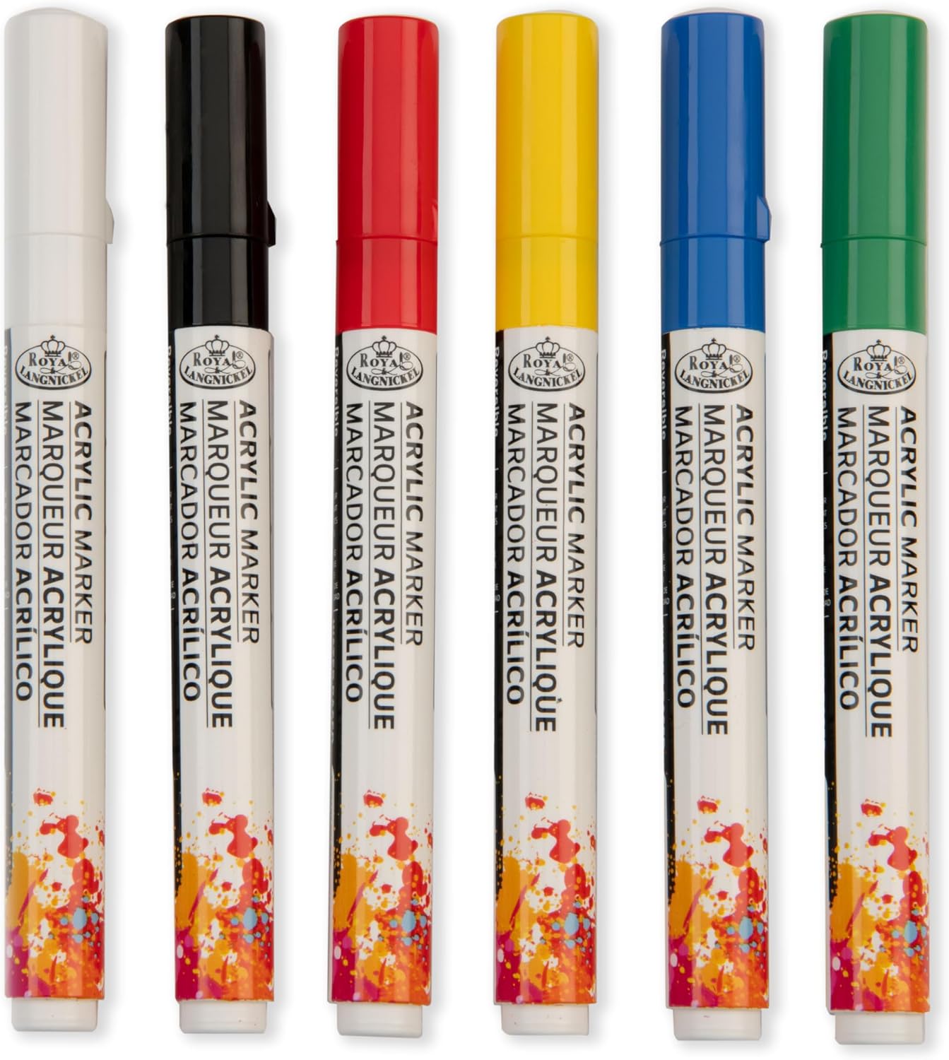 Royal & Langnickel 6 Piece Acrylic Primary Markers, 2mm Reversible Tip