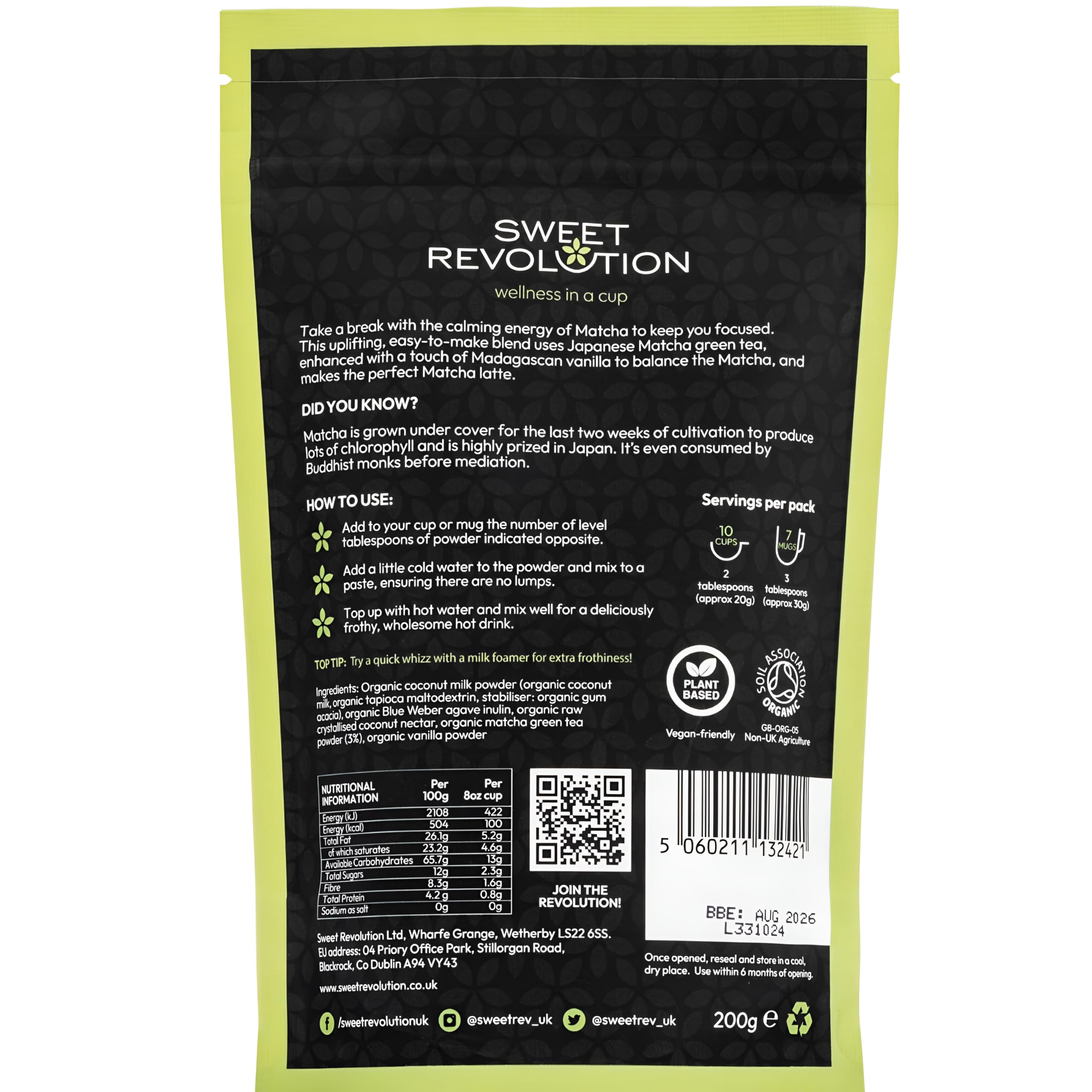 Sweet Revolution Organic Instant Matcha Latte 200g