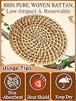 Vista 3 de 6pcs Natural Handmade Rattan Coasters with Holder - Wicker Drink Coasters Set for Protecting Table, Housewarming Gifts Boho Home Decor