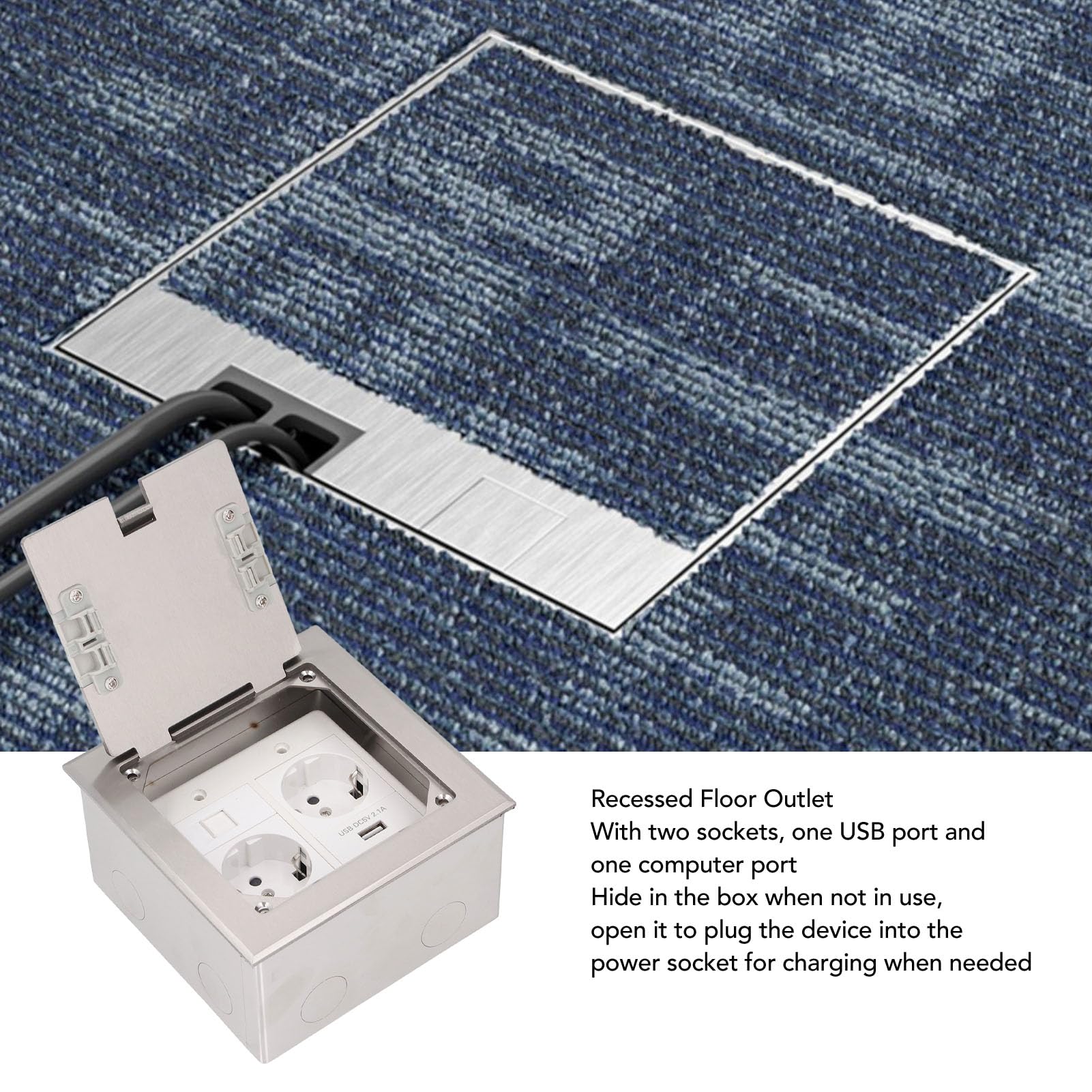 Fockety Scatola di Derivazione Pavimento, 2500 W 16 A 2 Prese 1 Porta USB 1 Computer Presa Incasso A Pavimento Prova dell'Acqua Multifunzionale Scatola di Copertura della Presa