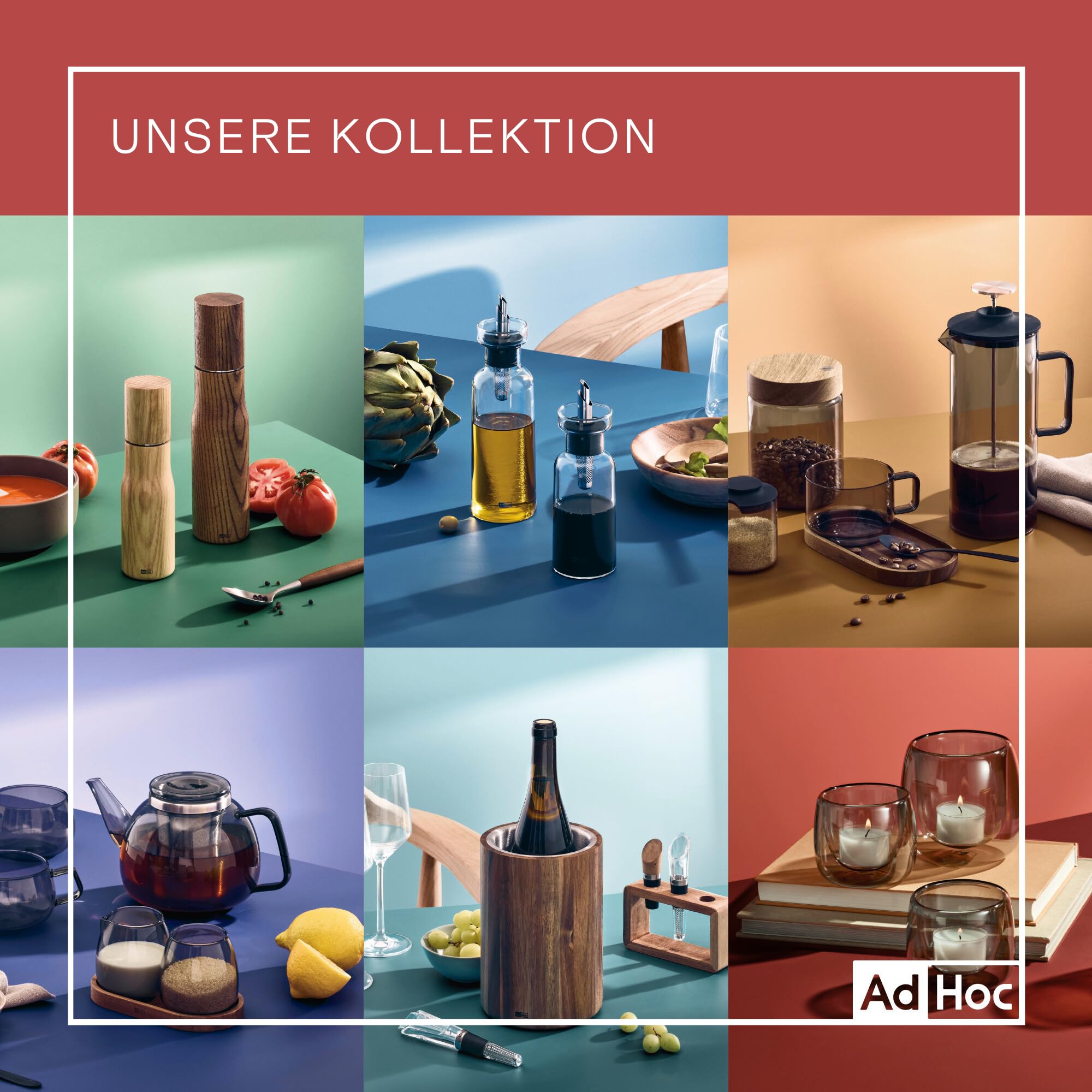 AdHoc Set aus Salzmühle und Pfeffermühle STILO | Gewürzmühlen mit Gehäuse aus Edelstahl & praktischer Holz-Untersetzer | Mahlergebnis fein bis grob | Keramik Mahlwerk