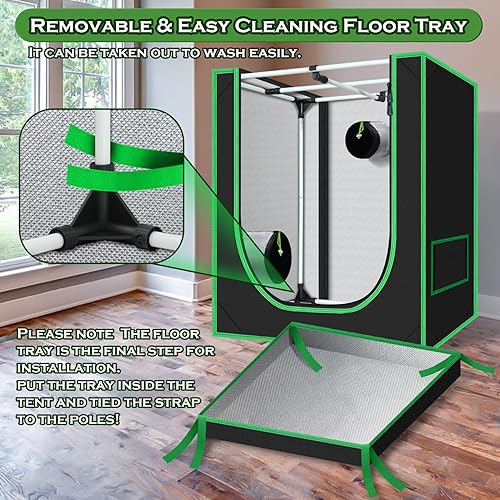 Miniatura 6 de Green Hut Tienda de cultivo de 78 x 78 x 78 pulgadas, 600D Mylar hidropónico para interiores con ventana de observación, bandeja de suelo extraíble
