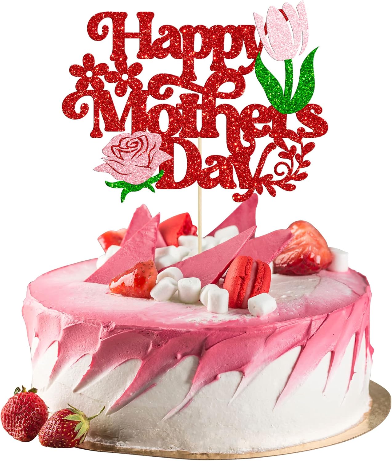 Amazon.com: 1 Pack Happy Mother's Day Cake Topper Glitter Heart Love ...