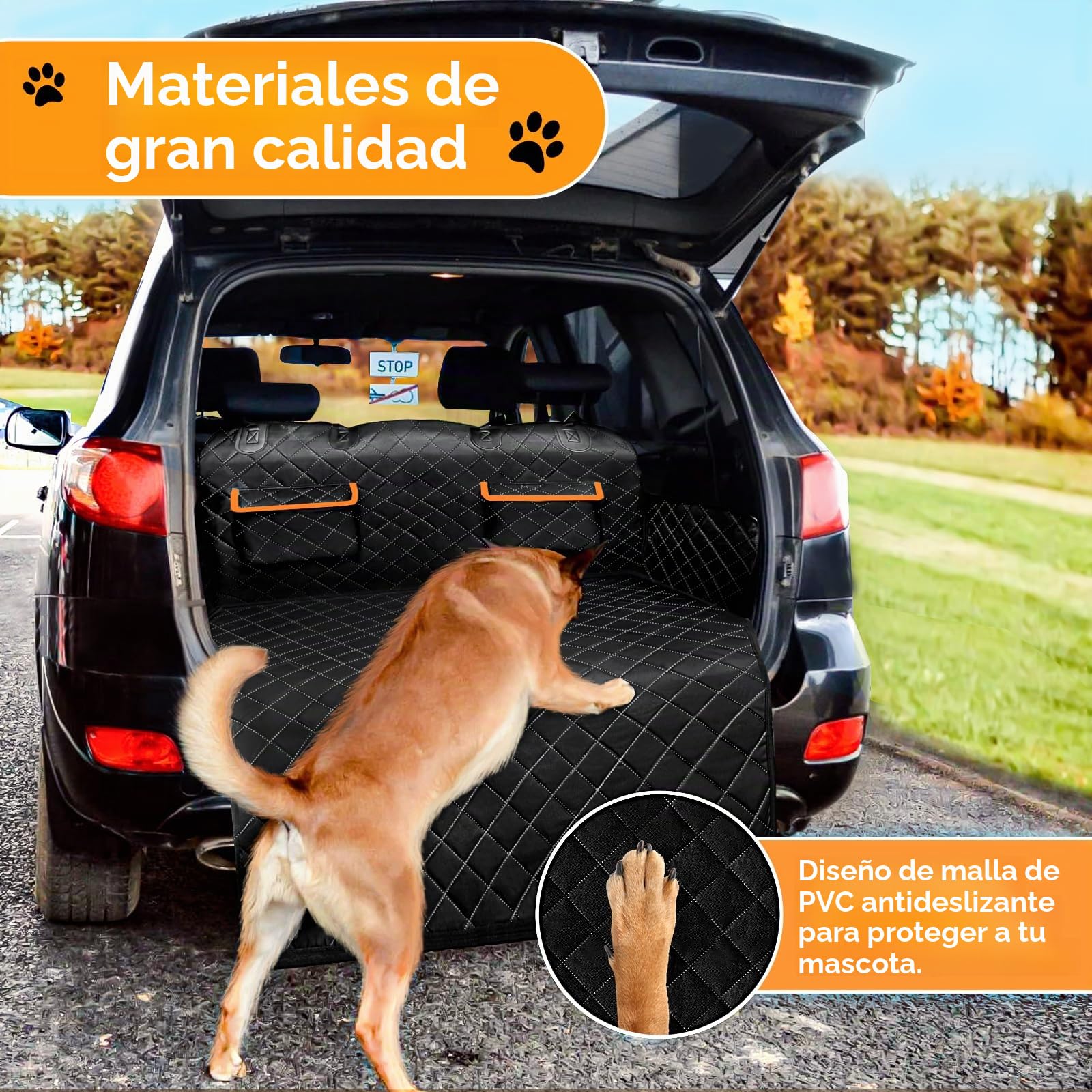 DATEFUN Funda Maletero Coche Perros - Universal Protector con Dos Bolsas de Almacenamiento - Impermeable & Antideslizante Adecuado para Autos Pequeños y Medianos
