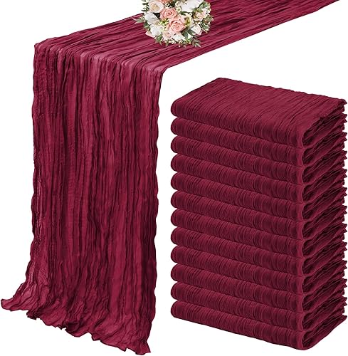 Miniatura 1 de Paquete de 12 caminos de mesa de estopilla de 35 x 120 pulgadas de largo, bohemios, de gasa, semitransparentes para decoración de bodas, despedidas