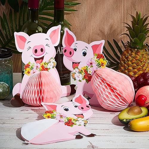 Miniatura 4 de Centro de mesa Luau Pig decoración de fiesta Luau Centerpiece hawaiano tropical decoración de fiesta para fiesta de cumpleaños, baby shower