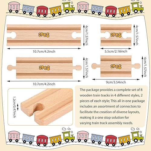 Miniatura 8 de Liliful Paquete de 8 paquetes de expansión de vías de tren de madera, compatibles con la mayoría de las vías de tren, vías de tren de 6 pulgadas
