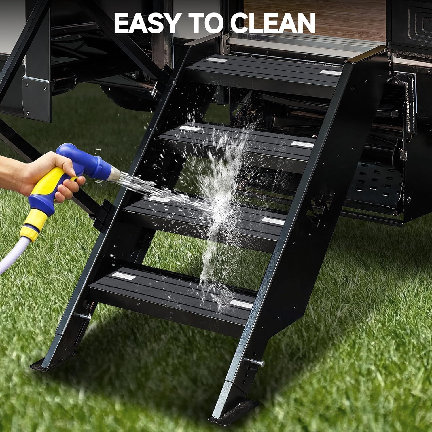 RV Step Covers – 4 Pack Camper Step Covers Deck, Slip Resistant EVA Foam RV Step Carpet, Customizable RV Stair Rug for Trailer, Easy to Install, Durable & Cleanable – Modern Grey, 24 x 7.5 inch