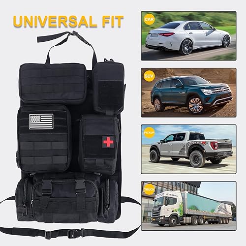 Miniatura 3 de Bolsa Organizador Universal Táctica para Respaldo de Asiento de Coche, Panel Táctico Molle para Vehículos, Accesorios de Equipaje con 5 Bolsas Molle