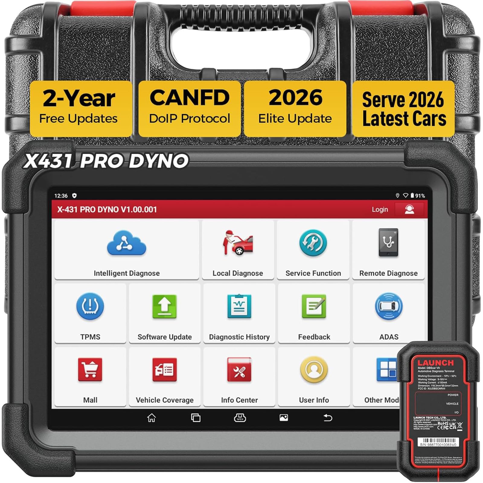 LAUNCH X431 Pro Dyno all-in-one OBD2 Scanner, ECU Coding, Bi-directional Control, 37+ Services Functions, Full System Diagnostic scan tool CANFD DOIP, AutoAuth FCA SGW, IMMO, 2 Years Update