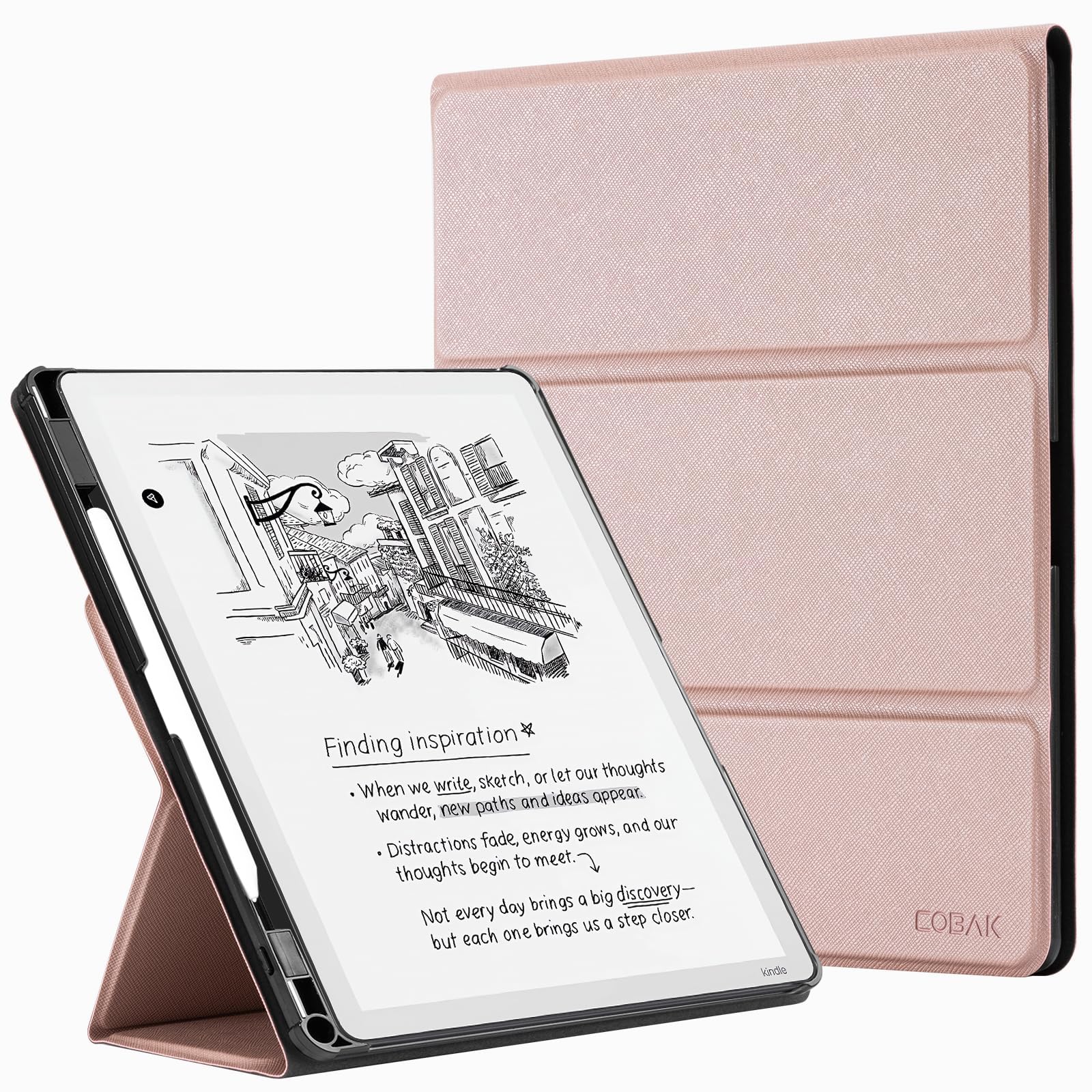 CoBak Case for 11" Kindle Scribe 3rd Generation 2025, Kindle Scribe Colorsoft with Two Viewing Angles - All New PU Leather Cover with Auto Sleep Wake, Pen Holder. Rose Gold