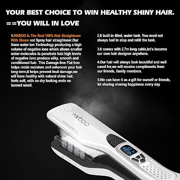 Hair Straightener with Steam, Salon Professional Nano Titanium Ceramic Steam Flat Iron with Removable Comb+Digital LCD+5 Level Adjustable Temperature+Auto Temperature Lock Black