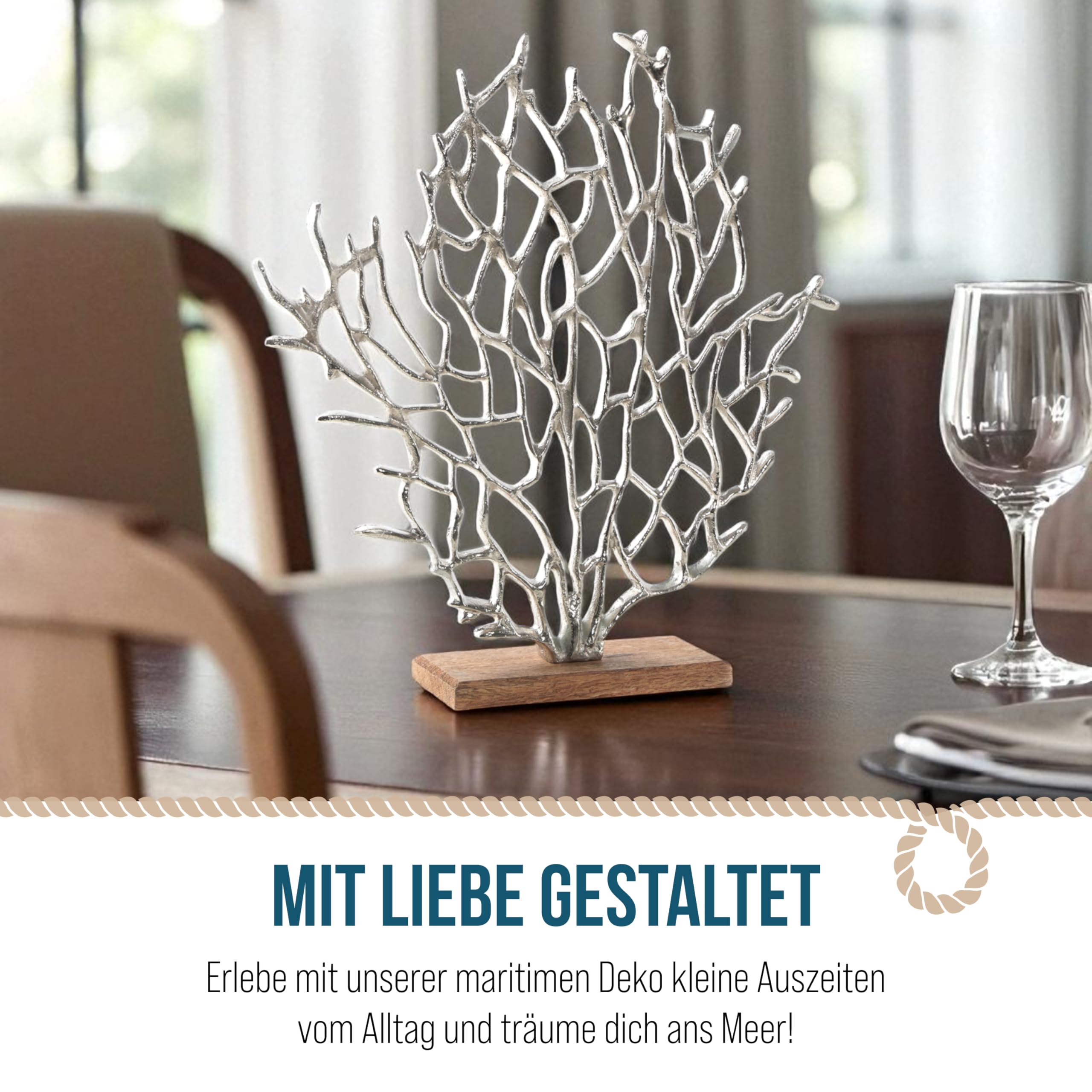 Seegras-Figur zum Hinstellen: Dekofigur aus Aluminium & Holz, Deko Sommer, Meer, Strand & Urlaub, Maritime Dekoration Bad & Wohnzimmer, Maritimdeko Innen, Baddeko Maritim, Tischdeko, 41 x 38 x 8 cm