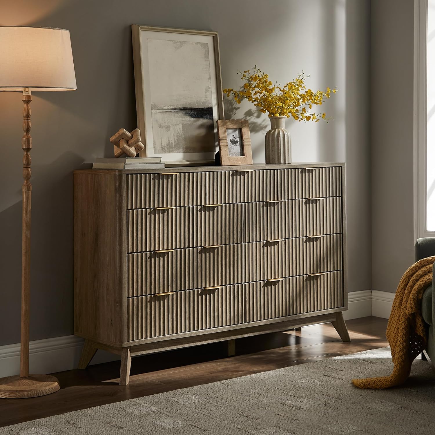 T4TREAM Fluted 9 Drawer Dresser in a bedroom setting