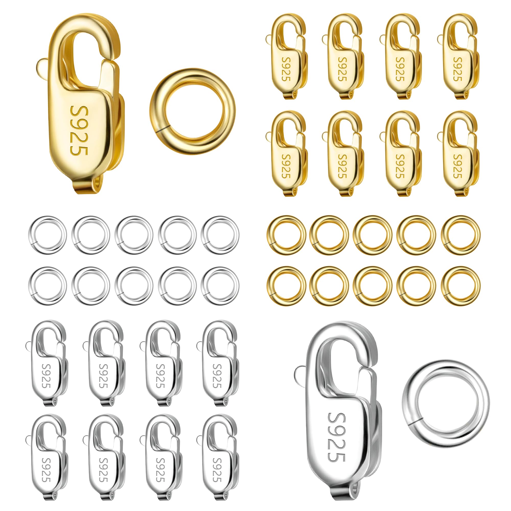 ALEXCRAFT Chiusure Per Collane 925 Fermagli E Anelli Di Salto 925 Moschettoni In Argento 925 Per Collane Creazione Gioielli Moschettone Oro Fai Da Te