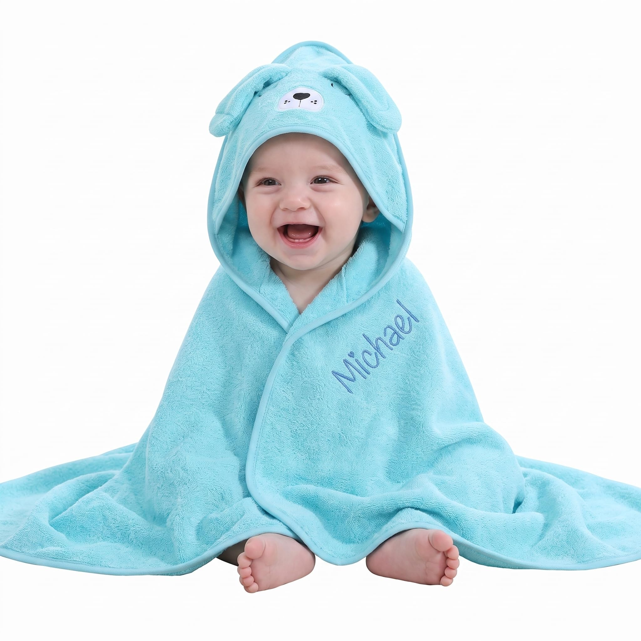 Grovjewfit Personalised Baby Hooded Towel Soft Coral Fleece Baby Bath Towel with Name Bunny Hooded Towel for Boys and Girls Gift for Baby Shower Baby Baptisms Birthdays