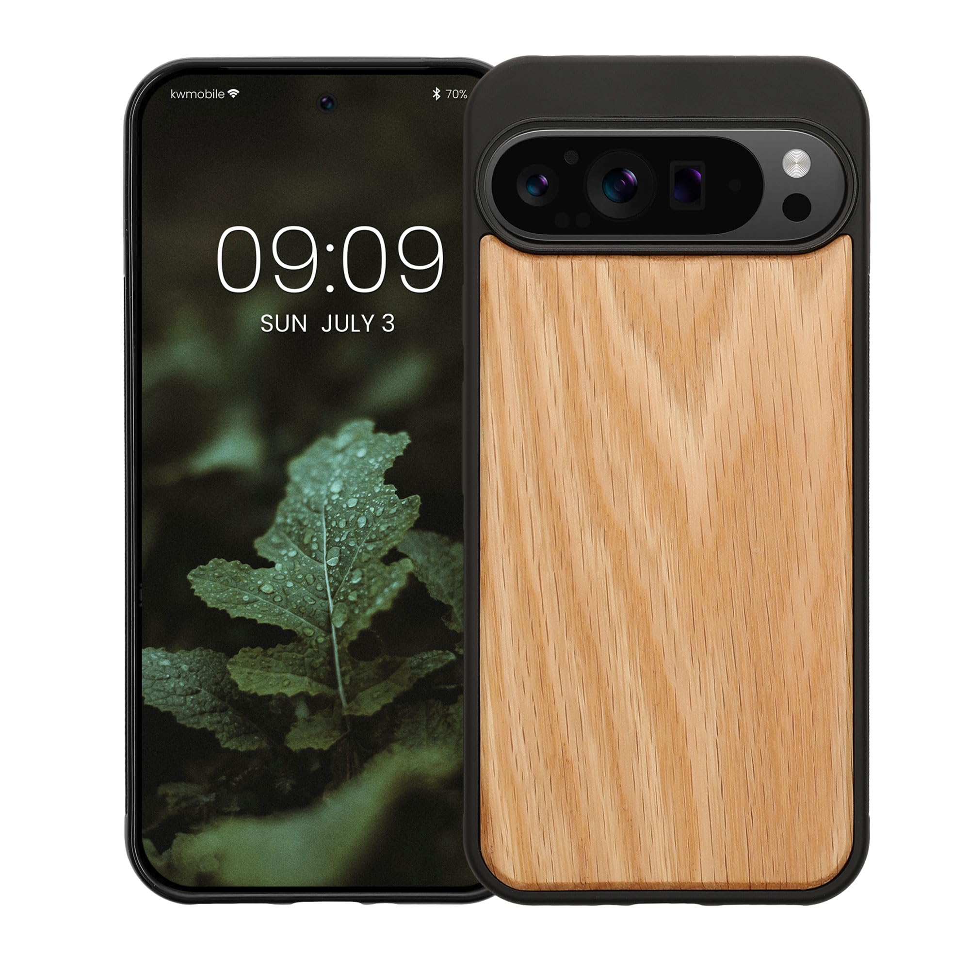 kwmobile Real Wood Case Compatible with Google Pixel 9 Pro XL Case - Hard Wooden Cover w/TPU Bumper - Light Brown/Brown oak - Image 4