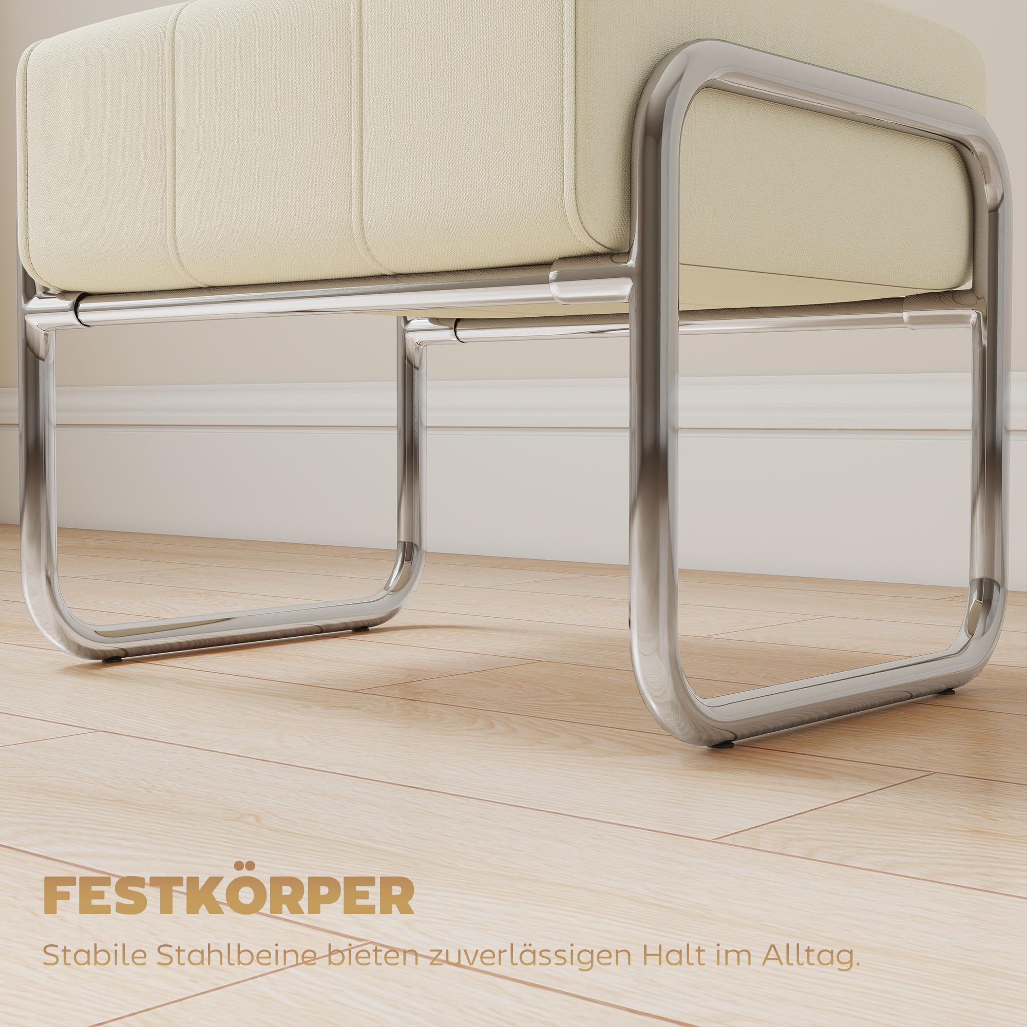 HOMCOM Fußhocker Dick Gepolstert mit Stahlbeinen Chenille-Stoff Beige