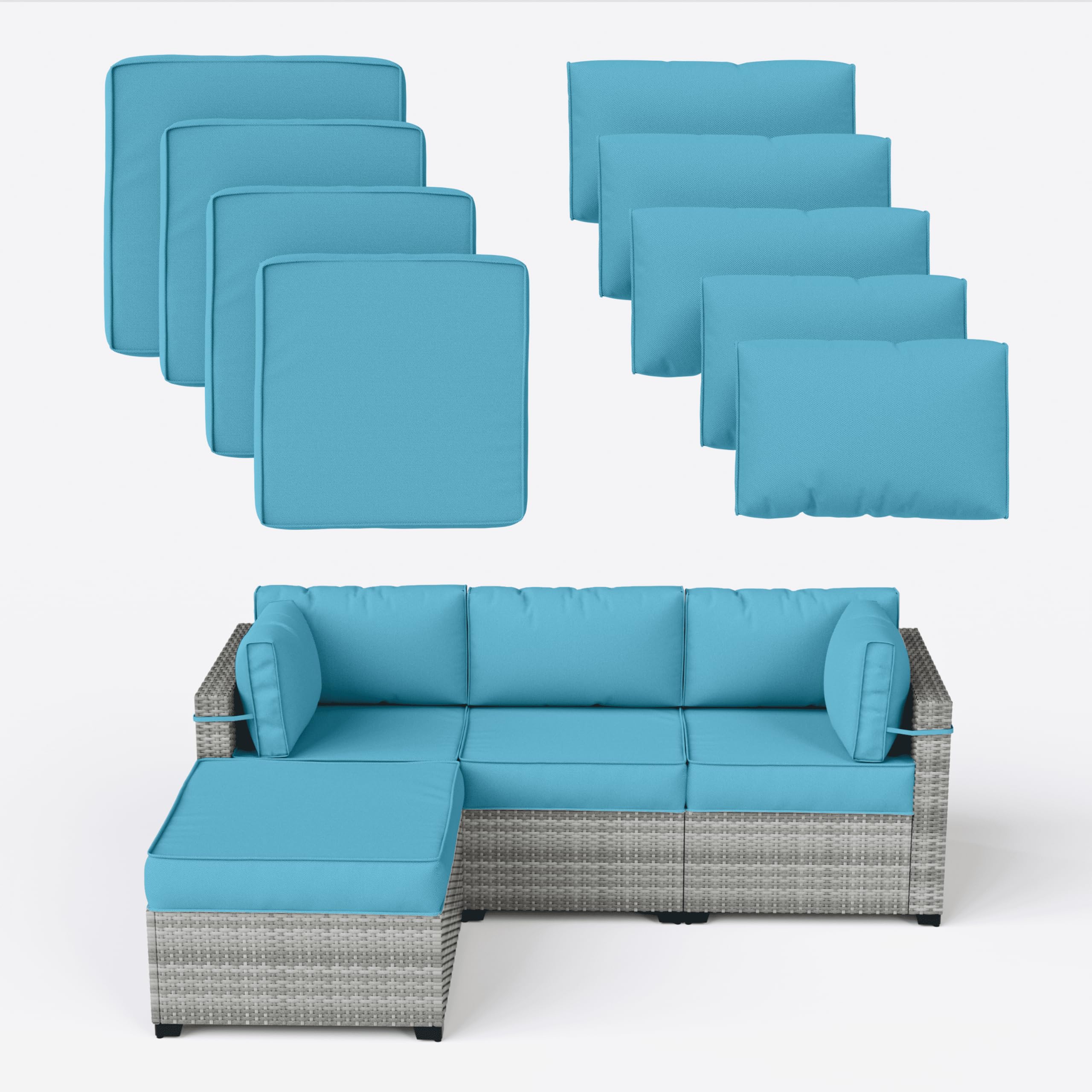 Kimunuk 9 Pcs Patio Cushion Covers Outdoor Patio Cushions Covers, Replacement Waterproof with Zipper for 5 Pcs Patio Furniture Set, Patio Sofa Couch 4 Sizes, Covers Only