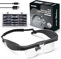Vista 1 de YOCTOSUN Lupas con luz, lupa de cabeza recargables con 3 luces LED y lentes desmontables 1.5X, 2.5X, 3.5X, 5X, auriculares con aumento para trabajo