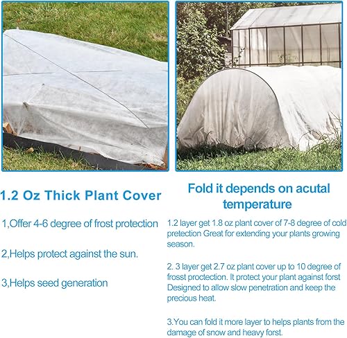 Miniatura 6 de Cubiertas para plantas de 10 x 50 pies, protección contra la congelación, mantas de heladas de 1.2 onzas, cubiertas flotantes para plantas,