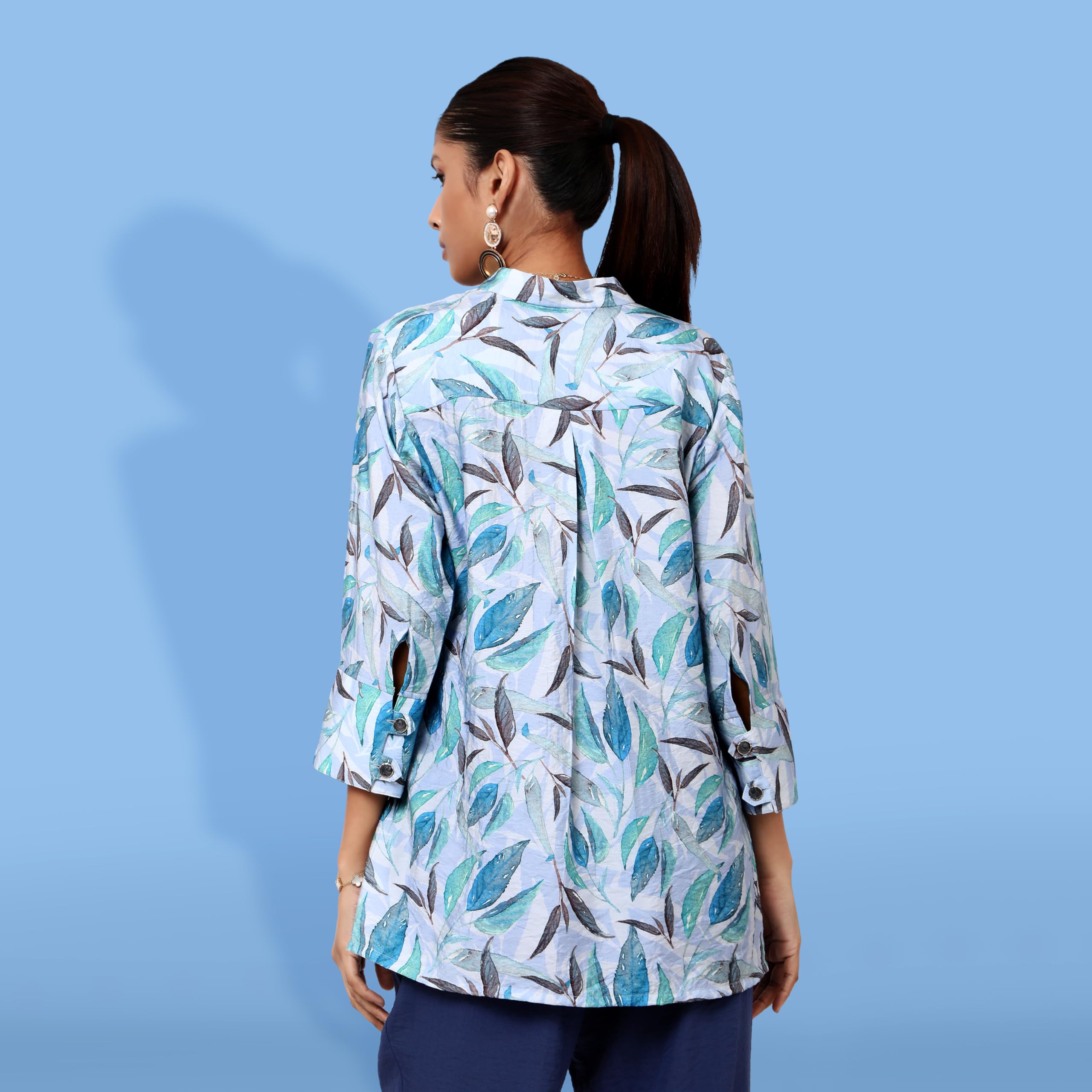 TAMISKA BY NARENDRA KUMAR Western Tops for Women | Regular Wear,Rayon Blend Material Printed Tops for Girls | Girls Summer Clothing Tops | Stylish Sleeve, Regular fit Tops (Blue_L) 4