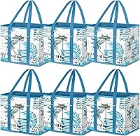 Vista 26 de BALEINE 3 bolsas reutilizables para comestibles, bolsas de compras plegables para comestibles con parte inferior reforzada y asas (mosaico)