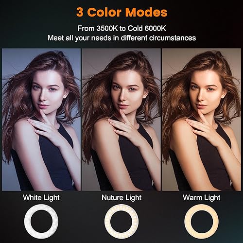 Miniatura 2 de Olumiring Anillo de luz para selfie de 3500 K-8500 K, anillo de luz LED ajustable con abrazadera para teléfono, luz de relleno recargable para
