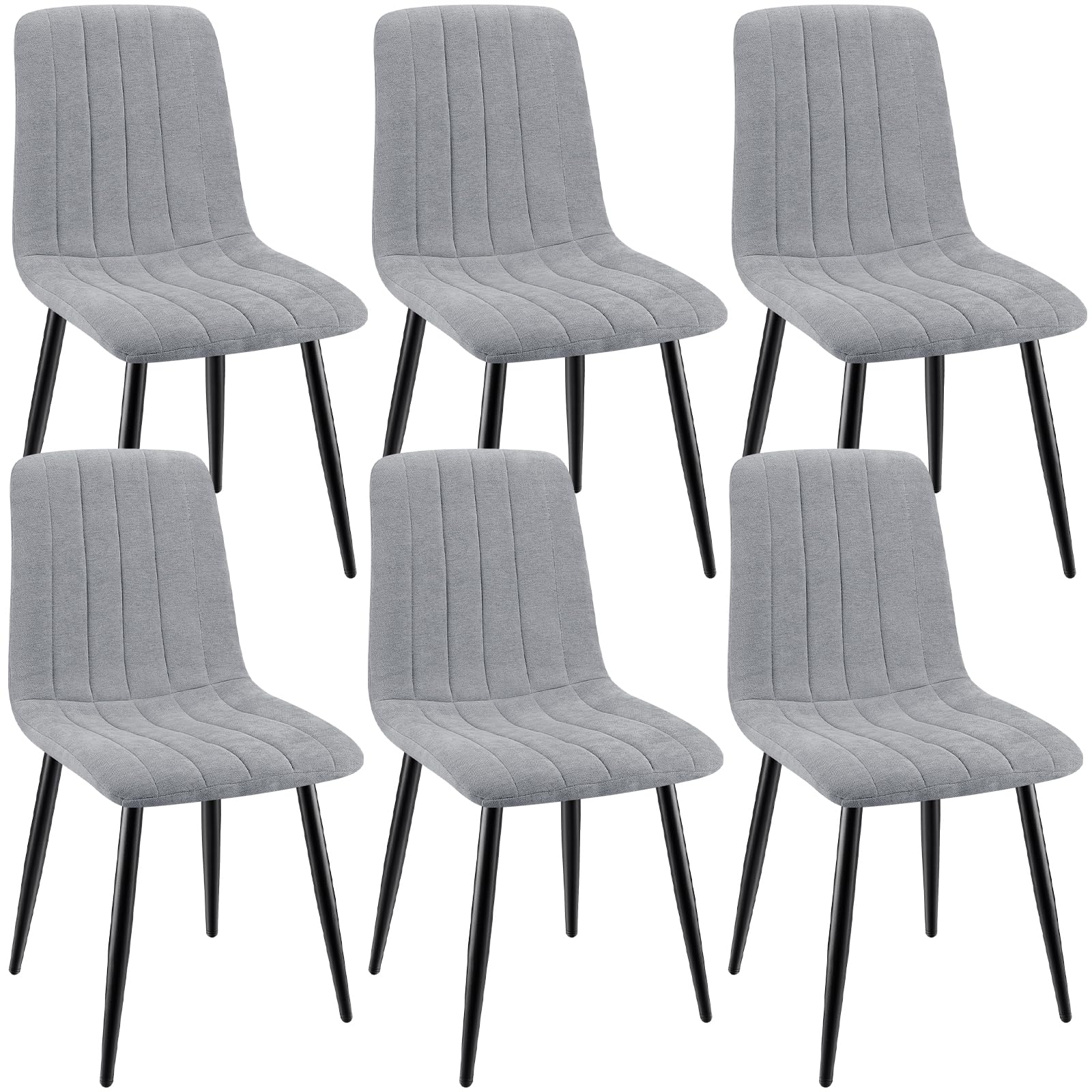 Juego De 6 Sillas De Comedor, Sillas Cocina con Tela De Lino Y Patas De Metal Negro,Silla De Dormitorio,Silla Acolchada,Silla De SalóN,Sillas Comedor Modernas-Gray